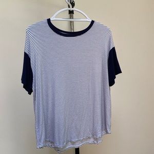 AEO White and Navy Striped Tee